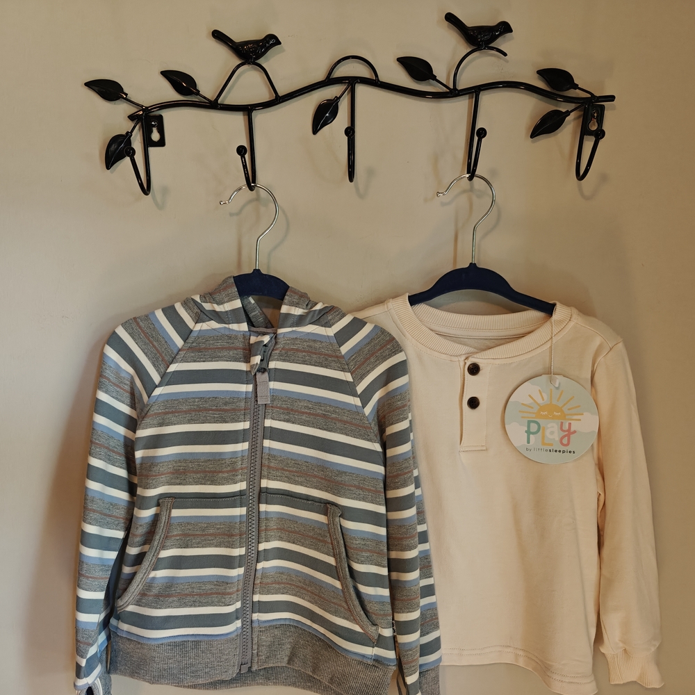 NWT Little Sleepies Bamboo Vintage Teal Stripe Hoodie & Matching Cream Henley